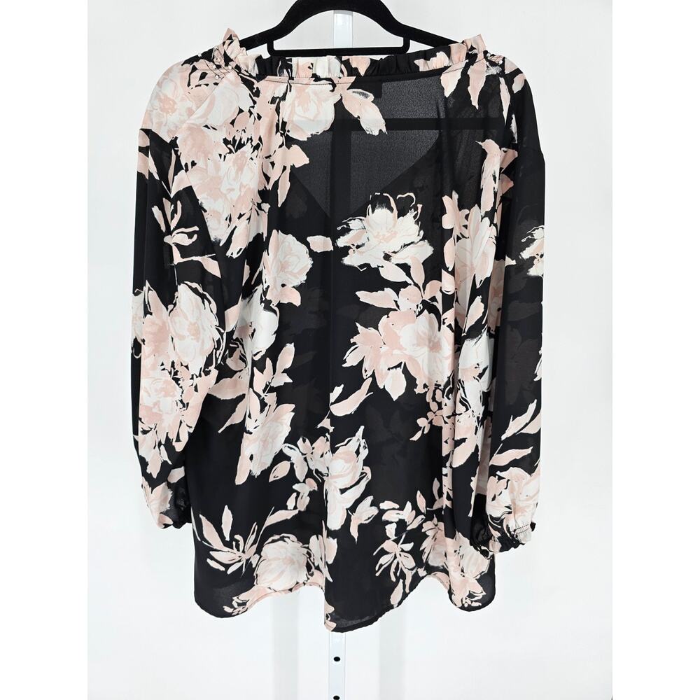Karl Lagerfeld paris Womens Sz 2X Long Sleeve Blouse Black Pink Floral - Picture 4 of 4